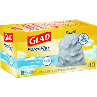 ForceFlex Kitchen Drawstring Trash Bags, 13 gal, Gain Fresh Clean Scent, 24 x 27.38, White, 40 Bags/Box, 6 Boxes/Carton