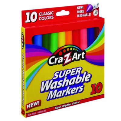 Super Washable Markers, Broad Bullet Tip, Assorted Colors, 10/Set