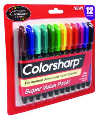 Colorsharp Permanent Markers, Fine Bullet Tip, Assorted Colors, 12/Set