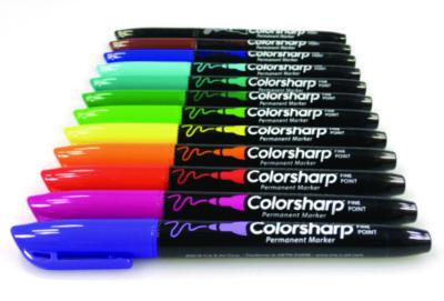 Colorsharp Permanent Markers, Fine Bullet Tip, Assorted Colors, 12/Set