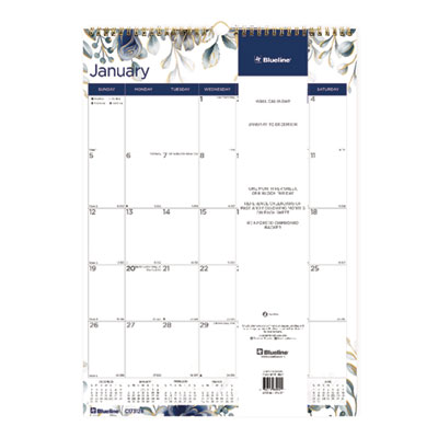 12-Month Colorful Wall Calendar, Floral Artwork, 12 x 17, White Sheets, 12-Month (Jan to Dec): 2025