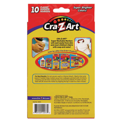 Cra-Z-Art Washable Supertip Markers, Fine/broad Bullet Tips, Assorted Colors, 10/set (CZA1007348) CZA1007348