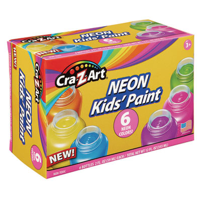 Neon Washable Kids' Paint, 6 Assorted Neon Colors, 2 oz Bottle, 6/Pack
