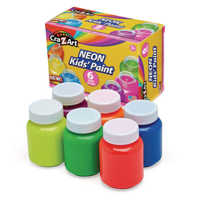 Neon Washable Kids' Paint, 6 Assorted Neon Colors, 2 oz Bottle, 6/Pack