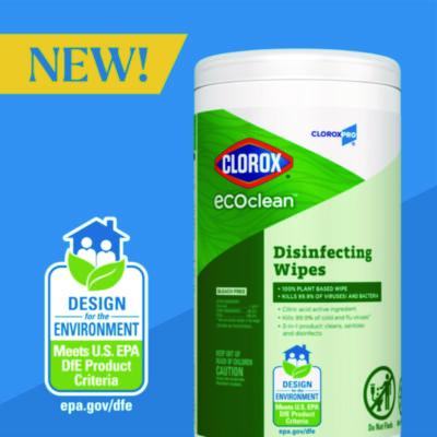 CloroxPro EcoClean Disinfecting Wipes, 1-Ply, 8 x 7, Unscented, White, 75 Count
