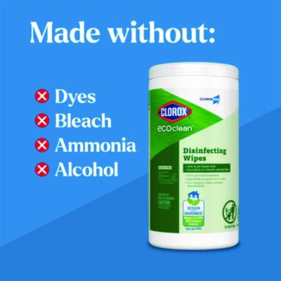 CloroxPro EcoClean Disinfecting Wipes, 1-Ply, 8 x 7, Unscented, White, 75 Count