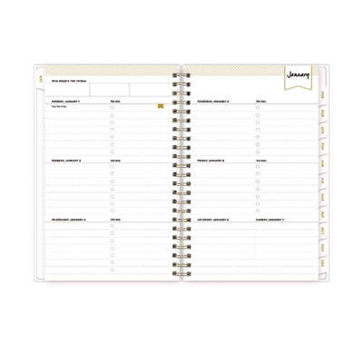 Day Designer Tile Weekly/Monthly Planner, Geometric Artwork, 8 x 5, Blue/White Cover, 12-Month (Jan to Dec): 2025