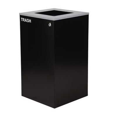 Alpine Industries 29 Gallon Trash/Recycling Cans, Steel, Blue Recycling Can with Square Lid, Black Trash Can with Square Lid (ALH4450BLKKIT1) ALH4450BLKKIT1