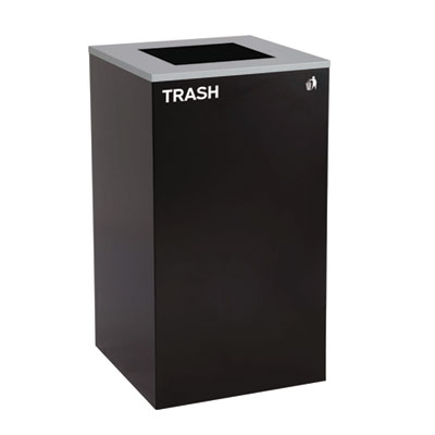 Alpine Industries 29 Gallon Trash/Recycling Cans, Steel, Blue Mixed Recycling Can with Square Lid, Black Trash Can with Square Lid (ALH4450BLKKIT2) ALH4450BLKKIT2