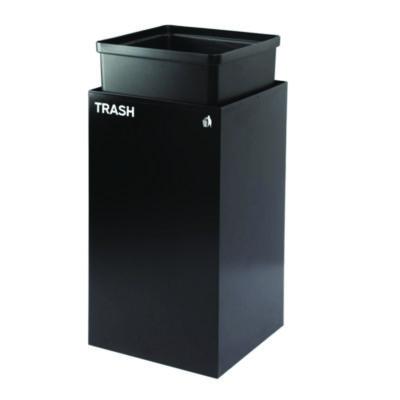 Alpine Industries 29 Gallon Trash/Recycling Cans, Steel, Green Recycling Can with Square Lid, Black Trash Can with Square Lid (ALH4450BLKKIT8) ALH4450BLKKIT8