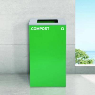 Alpine Industries 29 Gallon Trash/Recycling Cans, Steel, Blue Cans/Bottles Recycling Can w/Mixed Lid, Green Compost and Black Trash w/Sq Lid (ALH4450BLKKIT20) ALH4450BLKKIT20