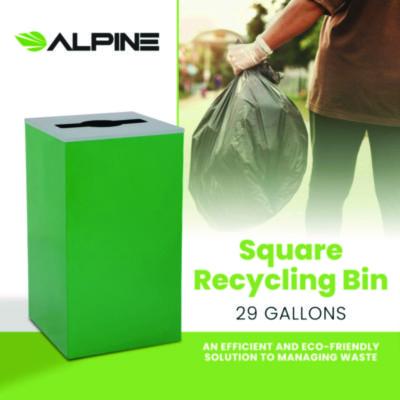 Alpine Industries 29 Gallon Trash/Recycling Cans, Steel, Green Can with Mixed Lid (ALH4450KITGRNM) ALH4450KITGRNM