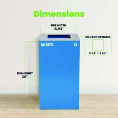 Alpine Industries 29 Gallon Trash/Recycling Cans, Steel, Blue Mixed Recycling Can with Square Lid (ALH4450KITBLUSM) ALH4450KITBLUSM