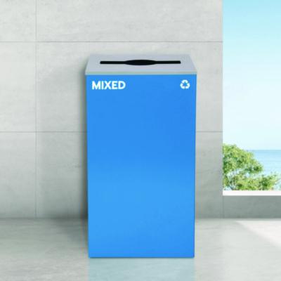 Alpine Industries 29 Gallon Trash/Recycling Cans, Steel, Blue Mixed Recycling Can with Mixed Lid (ALH4450KITBLUMM) ALH4450KITBLUMM
