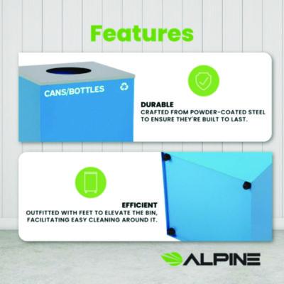 Alpine Industries 29 Gallon Trash/Recycling Cans, Steel, Blue Cans/Bottles Recycling Can with Circle Lid (ALH4450KITBLUCC) ALH4450KITBLUCC