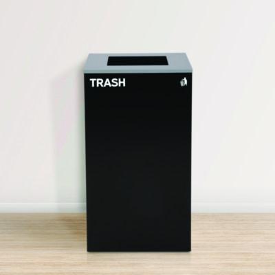 Alpine Industries 29 Gallon Trash/Recycling Cans, Steel, Black Trash Can with Square Lid (ALH4450KITBLKST) ALH4450KITBLKST