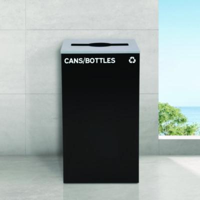 Alpine Industries 29 Gallon Trash/Recycling Cans, Steel, Black Cans/Bottles Recycling Can with Mixed Lid (ALH4450KITBLKMC) ALH4450KITBLKMC