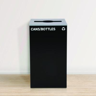 Alpine Industries 29 Gallon Trash/Recycling Cans, Steel, Black Cans/Bottles Recycling Can with Mixed Lid (ALH4450KITBLKMC) ALH4450KITBLKMC