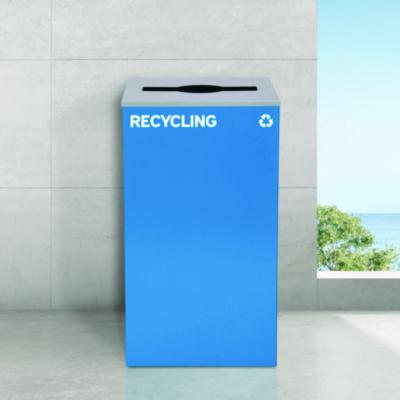 Alpine Industries 29 Gallon Trash/Recycling Cans, Steel, Blue Recycling Can w/Mixed Lid, Green Recycling Can and Black Trash Can with Sq Lid (ALH4450BLKKIT26) ALH4450BLKKIT26