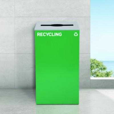 Alpine Industries 29 Gallon Trash/Recycling Cans, Steel, Blue Recycling Can and Green Recycling Can w/Mixed Lids, Black Trash Can w/Square Lid (ALH4450BLKKIT30) ALH4450BLKKIT30