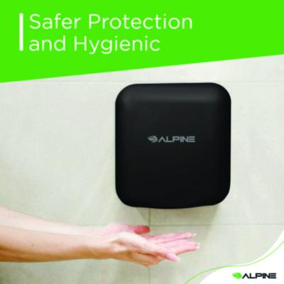 Alpine Industries Hemlock Commercial Automatic 120V Hand Dryer, 6.69 x 11.41 x 12.31, Stainless Steel, Black (ALHALP40010BLA) ALHALP40010BLA