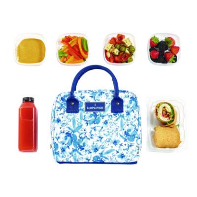 Simplified Lunch Bag, 9 x 6 x 10, Blue Floral