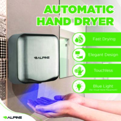 Alpine Industries Hemlock Commercial Automatic 120V Hand Dryer, 6.68 x 11.41 x 12.31, Stainless Steel, Silver (ALHALP40010SSB) ALHALP40010SSB