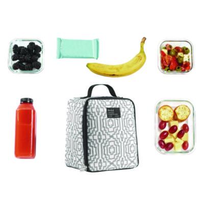 Lunch Bag, 8 x 6 x 10, Black and White Geometric