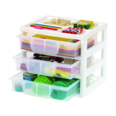 3-Drawer Desktop Storage, Plastic, 14.6 x 12.31 x 12.75, White/Clear