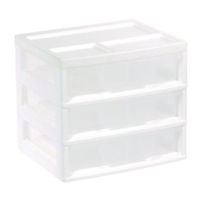 3-Drawer Desktop Storage, Plastic, 14.6 x 12.31 x 12.75, White/Clear