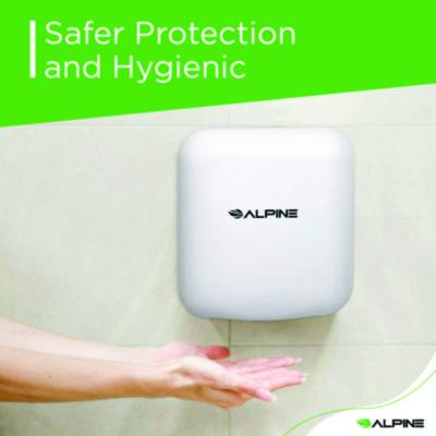 Alpine Industries Hemlock Commercial 220V Automatic Hand Dryer, 6.68 x 11.41 x 12.31, Stainless Steel, White (ALHALP40020WHI) ALHALP40020WHI