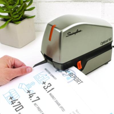 Optima 60 Electric Stapler, 60-Sheet Capacity, Silver/Black/Orange