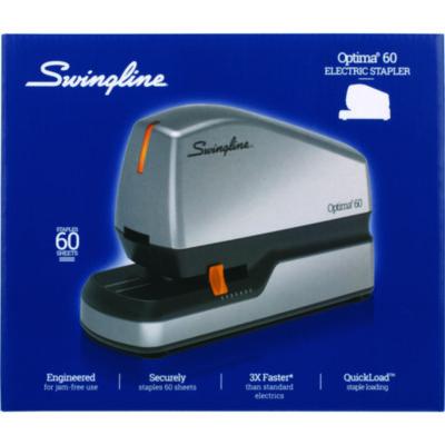 Optima 60 Electric Stapler, 60-Sheet Capacity, Silver/Black/Orange