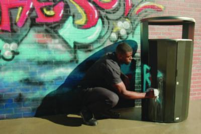 RESIST Round Waste Container, 45 gal, Metal, Textured Black/Black Gloss