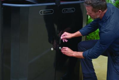 RESIST Dual Stream Waste and Recycling Container, 66 gal, Metal, Textured Black/Black Gloss