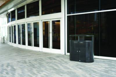 RESIST Dual Stream Waste and Recycling Container, 66 gal, Metal, Textured Black/Black Gloss