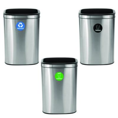 Alpine Industries 10.5 Gallon Recycle, Trash and Compost Combo Station, Brushed Stainless Steel (ALH47040LRTCO) ALH47040LRTCO