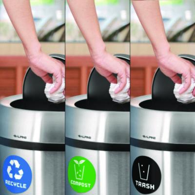 Alpine Industries 17 Gallon Stainless Steel Indoor Recycling, Trash and Compost Bins with Swivel Lid (ALH47065L1RTCO) ALH47065L1RTCO