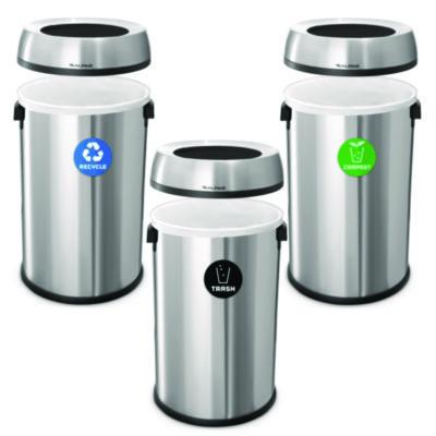 Alpine Industries 17 Gallon Stainless Steel Open Top Recycling, Trash and Compost Station (ALH47065LRTCO) ALH47065LRTCO