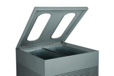 Designer Line Silhouettes Waste Receptacle, 34 gal, Steel, Silver Metallic