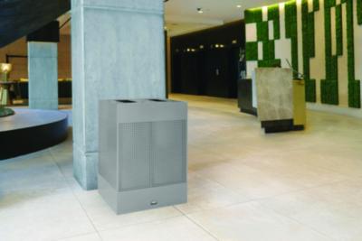 Designer Line Silhouettes Waste Receptacle, 34 gal, Steel, Silver Metallic