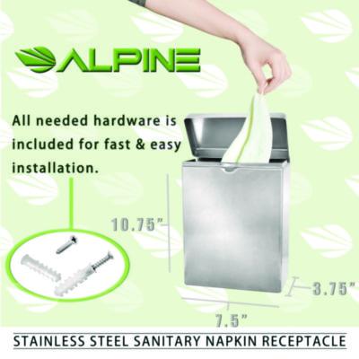 Alpine Industries Stainless Steel Wall-Mounted Sanitary Napkin Receptacle (ALHALP451SSB) ALHALP451SSB