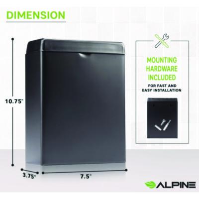 Alpine Industries Stainless Steel Wall-Mounted Sanitary Napkin Receptacle, Black (ALHALP451SSBBLK) ALHALP451SSBBLK
