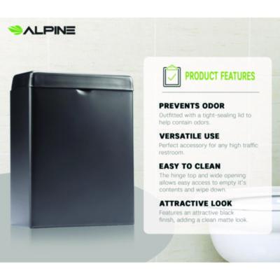 Alpine Industries Stainless Steel Wall-Mounted Sanitary Napkin Receptacle, Black (ALHALP451SSBBLK) ALHALP451SSBBLK