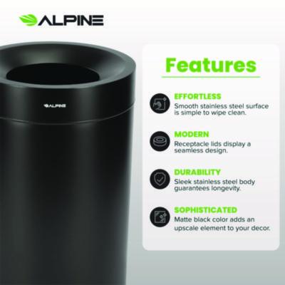 Alpine Industries 27 Gallon Stainless Steel Commercial Indoor Trash Can, Black (ALHALP47527BLK) ALHALP47527BLK