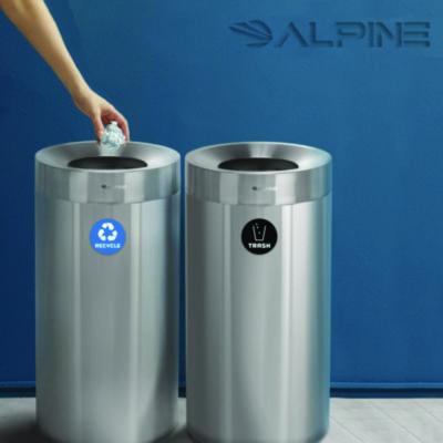 Alpine Industries 27 Gallon Stainless Steel Recycling Can and Trash Receptacle, Brushed Stainless Steel (ALHALP47527RT) ALHALP47527RT