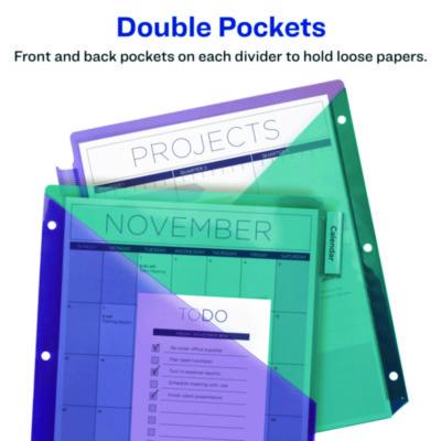 Big Tab Insertable Two-Pocket Plastic Dividers, 5-Tab, 11.13 X 9.25, Assorted, 1 Set