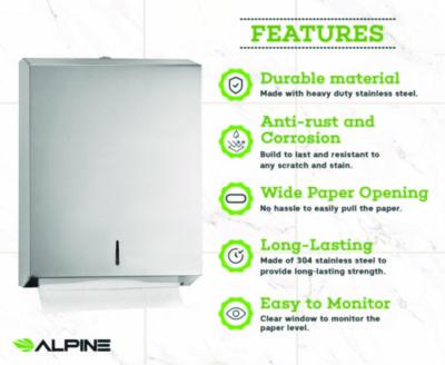 Alpine Industries Vertical C-Fold/Multi-Fold Paper Towel Dispenser, 14.5 x 4 x 11.2, Brushed Stainless Steel (ALHALP480) ALHALP480
