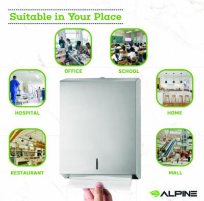 Alpine Industries Vertical C-Fold/Multi-Fold Paper Towel Dispenser, 14.5 x 4 x 11.2, Brushed Stainless Steel (ALHALP480) ALHALP480