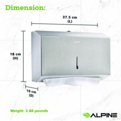 Alpine Industries Horizontal C-Fold/Multi-Fold Paper Towel Dispenser, 7.08 x 3.93 x 10.82, Brushed Nickel (ALHALP481S) ALHALP481S